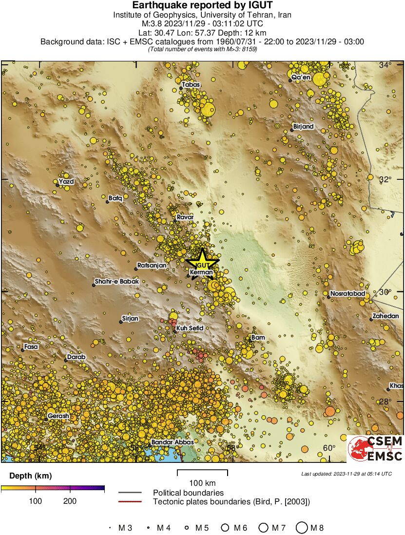 regional depth historical seismicity
