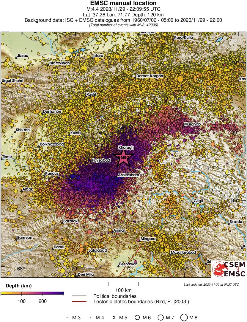 regional depth historical seismicity