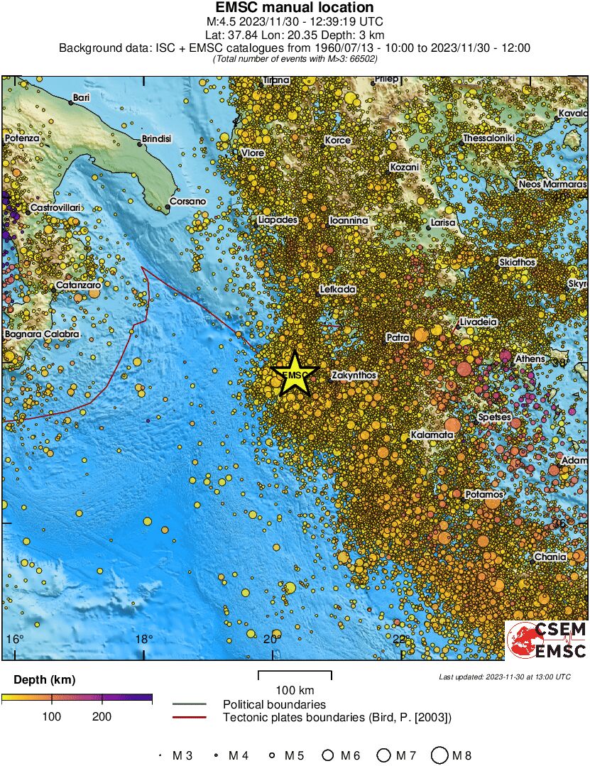 regional depth historical seismicity