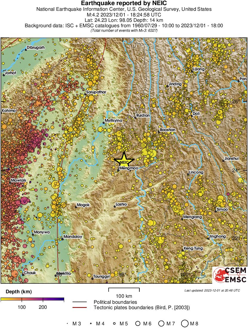 regional depth historical seismicity