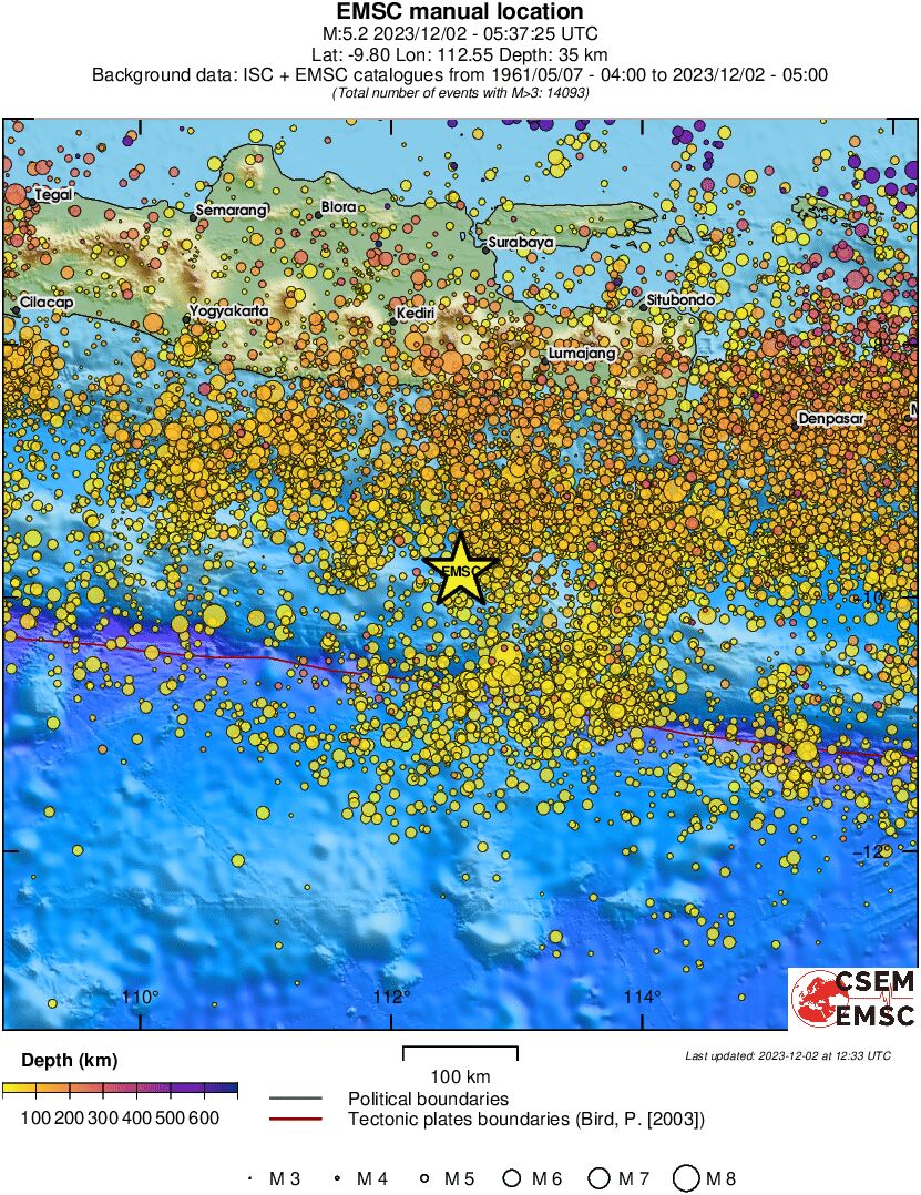 regional depth historical seismicity