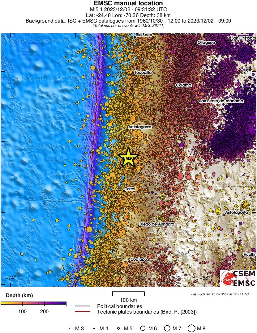 regional depth historical seismicity