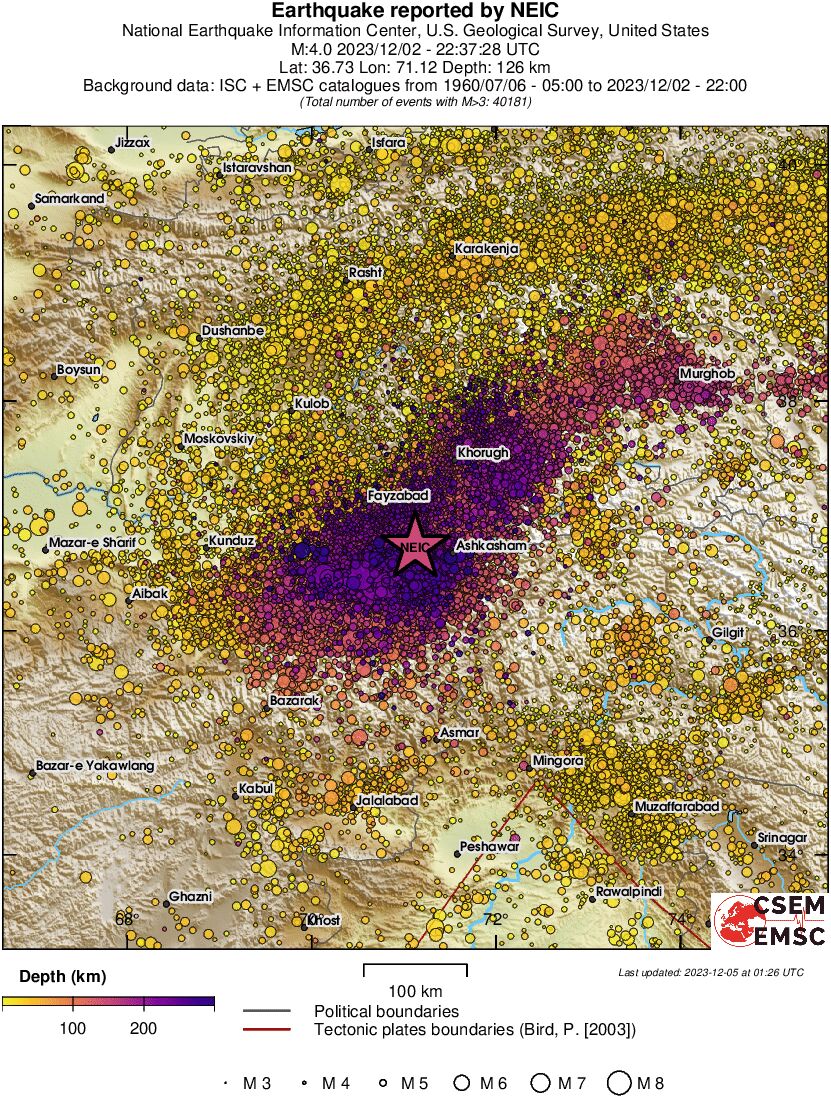 regional depth historical seismicity