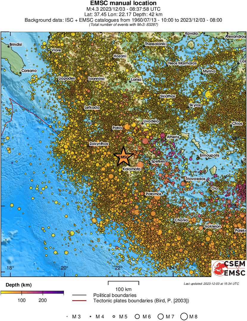 regional depth historical seismicity