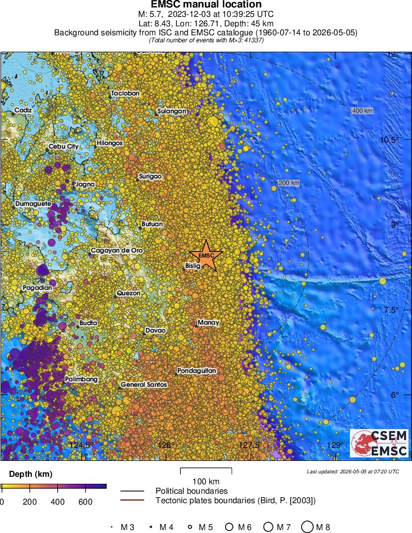 regional depth historical seismicity