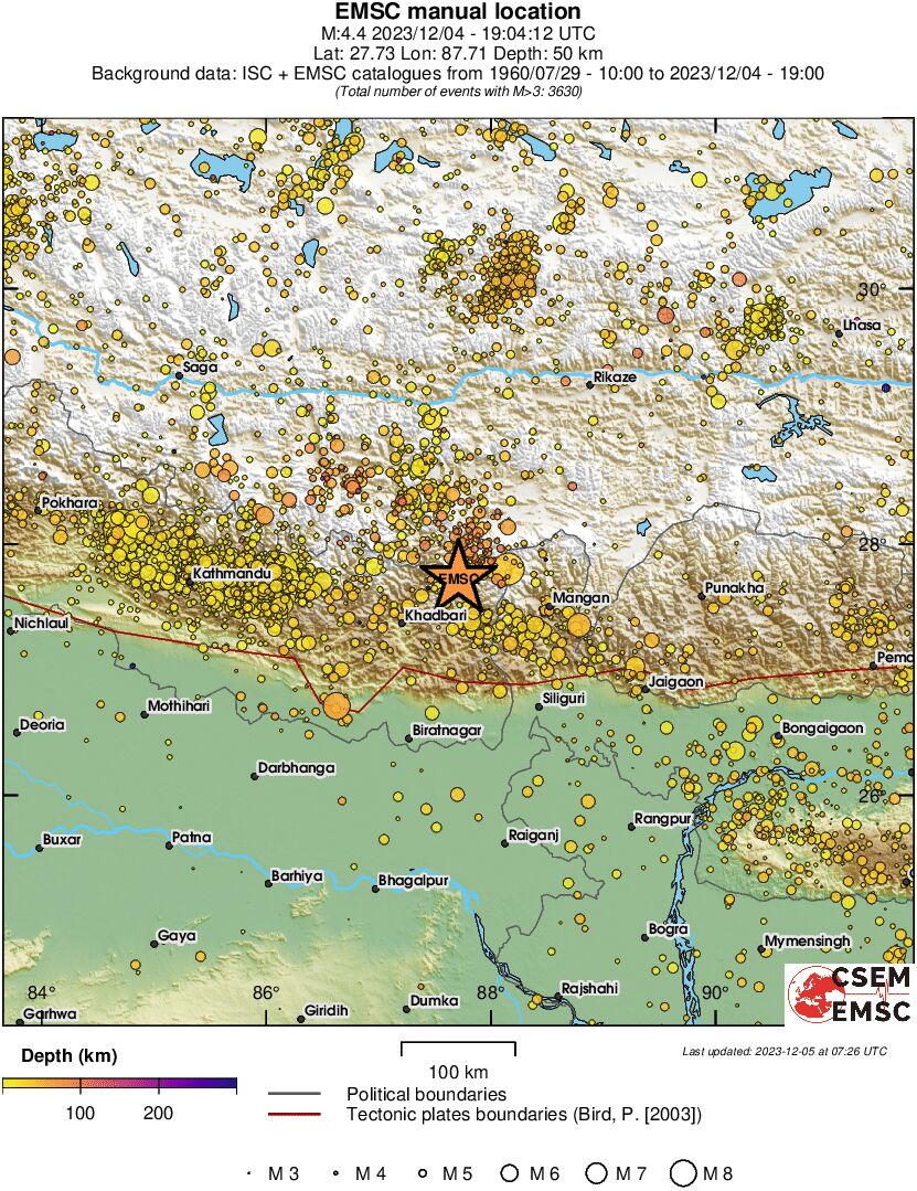 regional depth historical seismicity