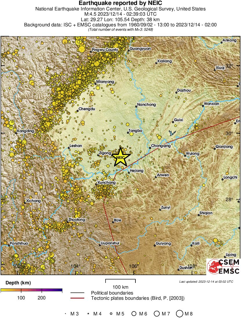 regional depth historical seismicity