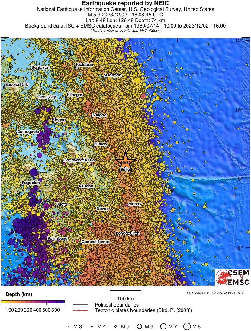 regional depth historical seismicity