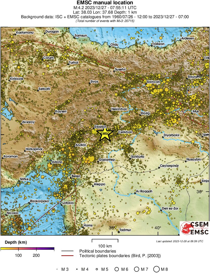 regional depth historical seismicity