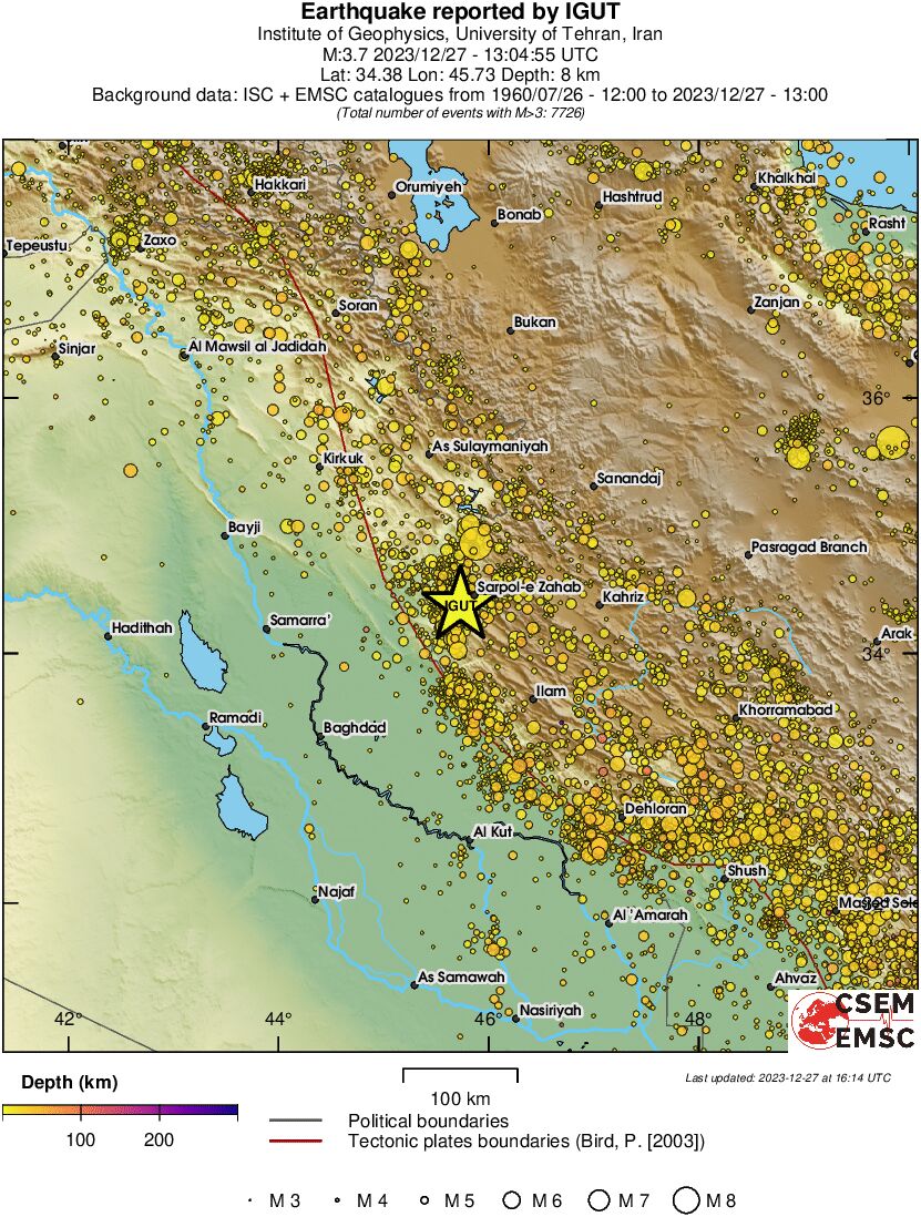 regional depth historical seismicity