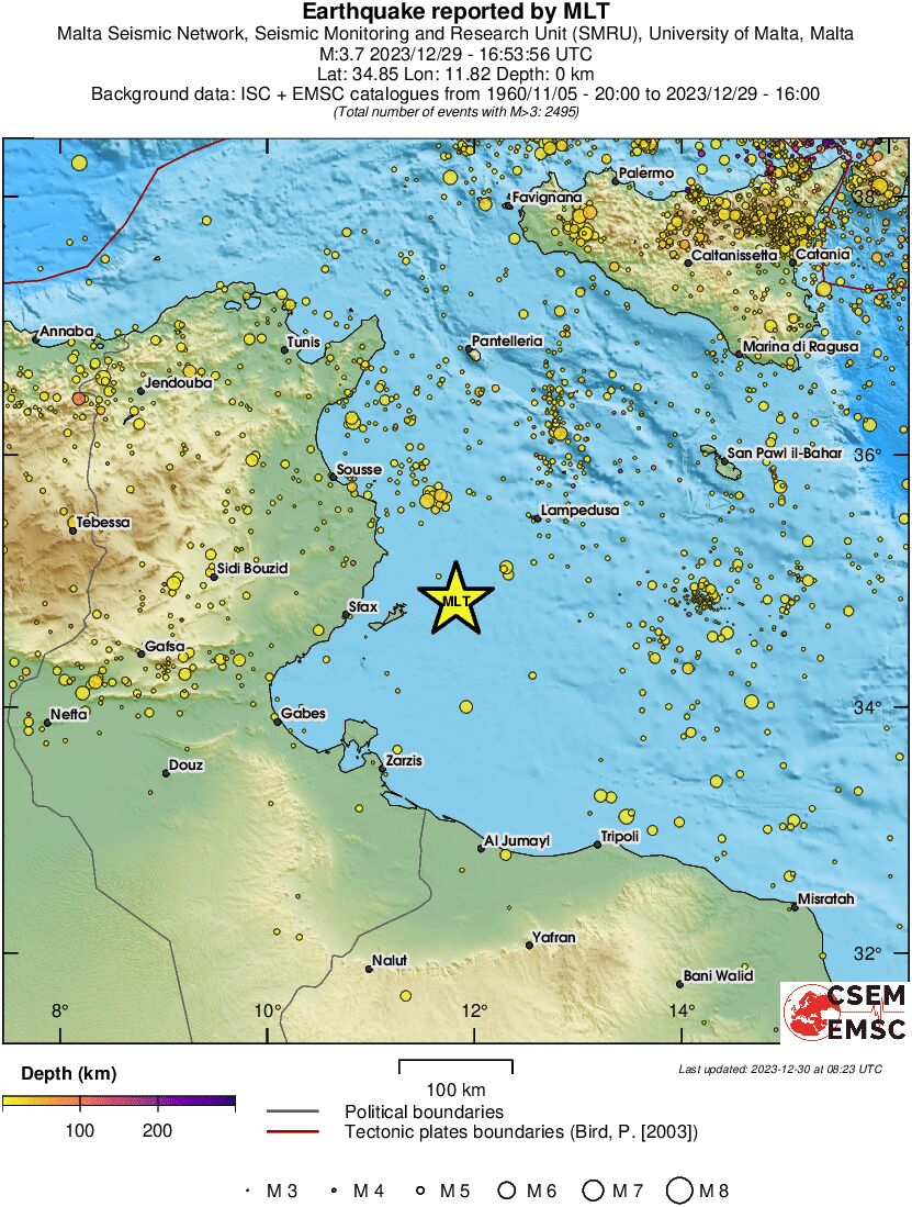 regional depth historical seismicity