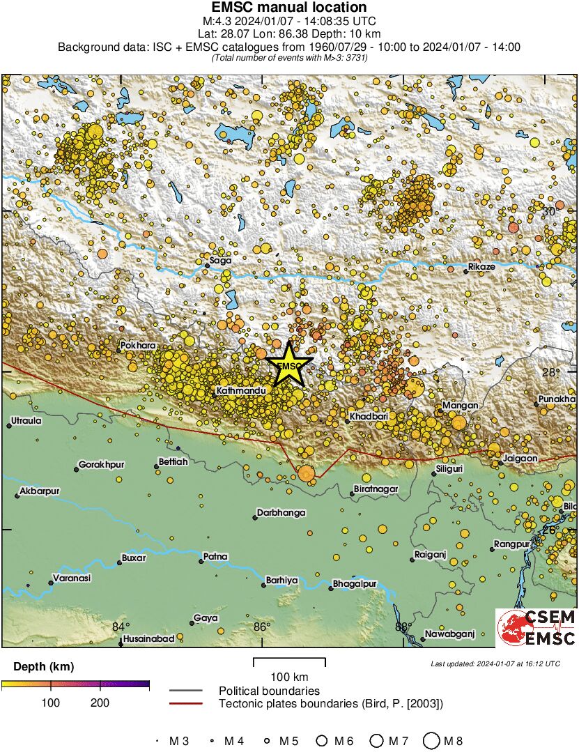regional depth historical seismicity