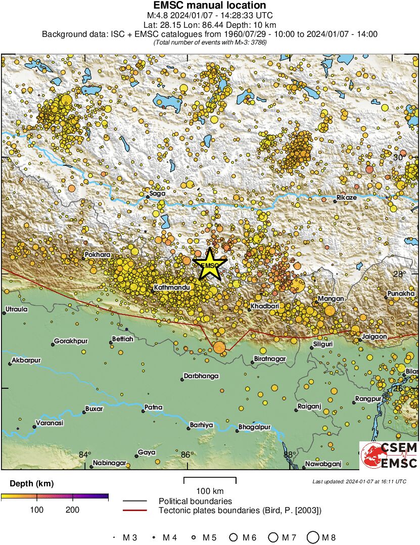 regional depth historical seismicity
