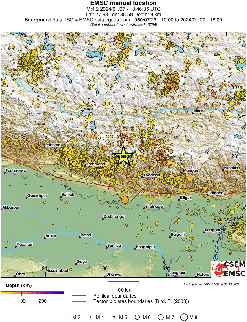 regional depth historical seismicity
