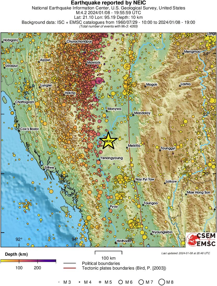 regional depth historical seismicity