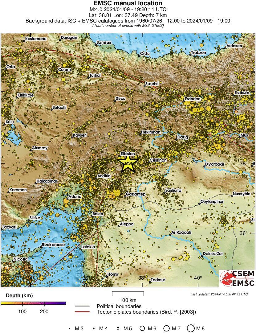 regional depth historical seismicity