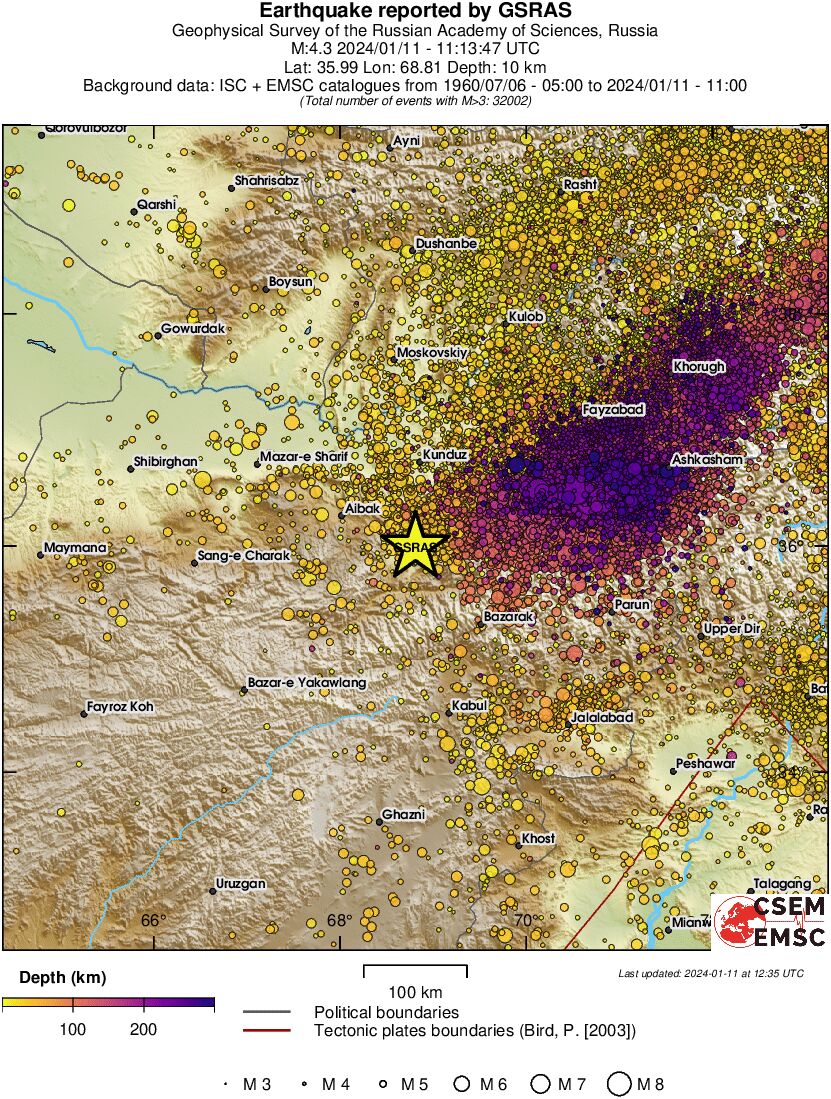 regional depth historical seismicity