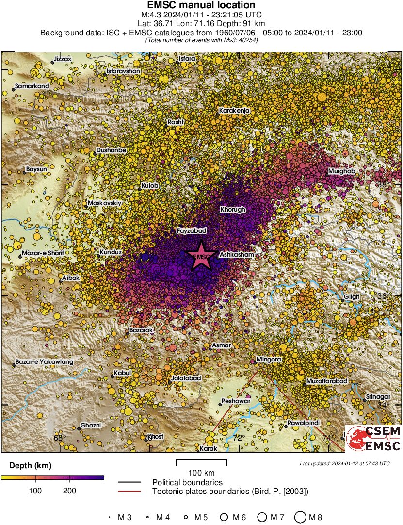 regional depth historical seismicity