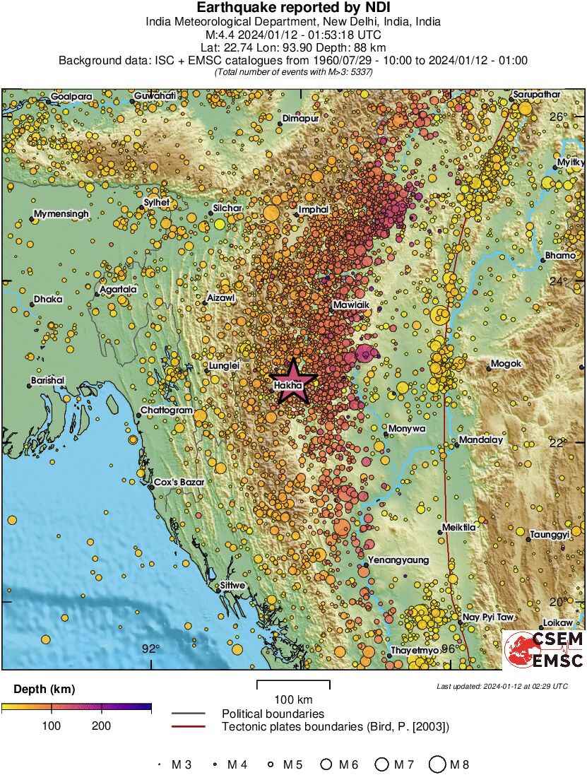 regional depth historical seismicity
