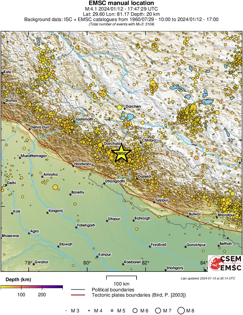 regional depth historical seismicity
