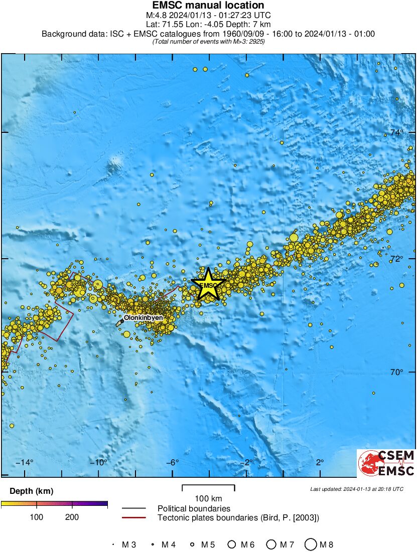regional depth historical seismicity