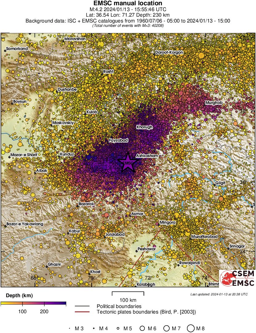 regional depth historical seismicity