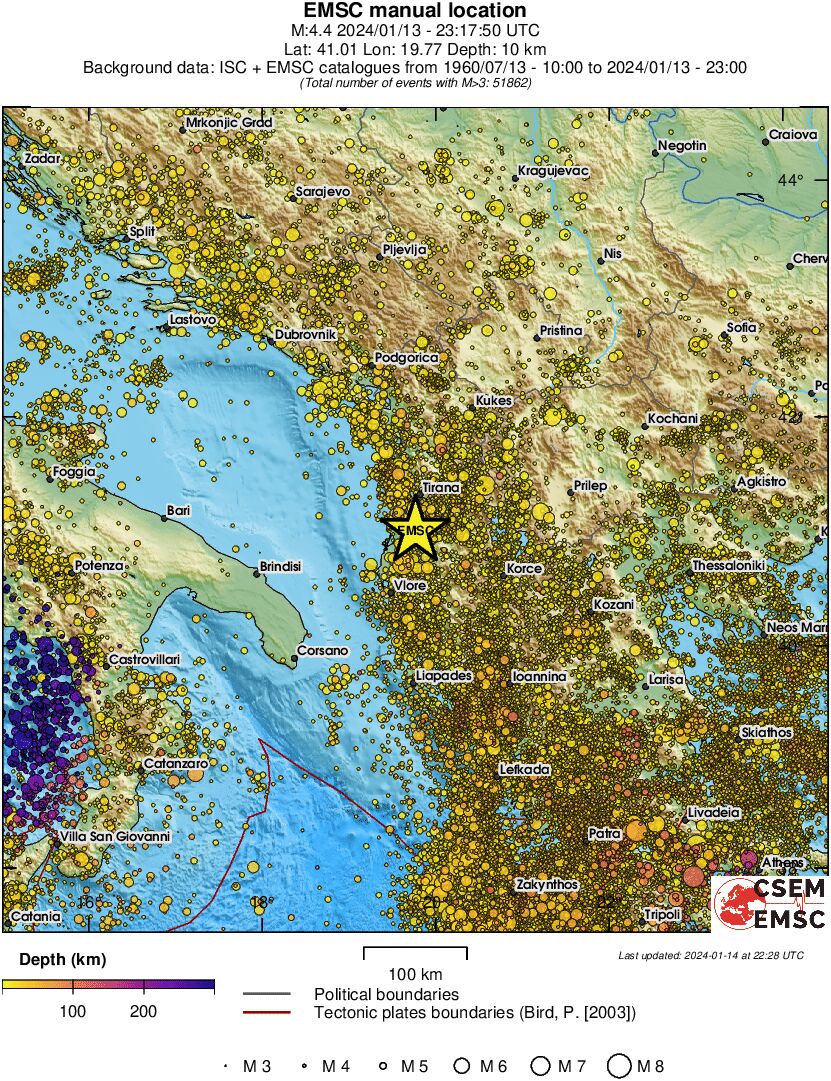 regional depth historical seismicity