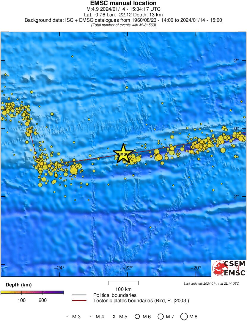 regional depth historical seismicity