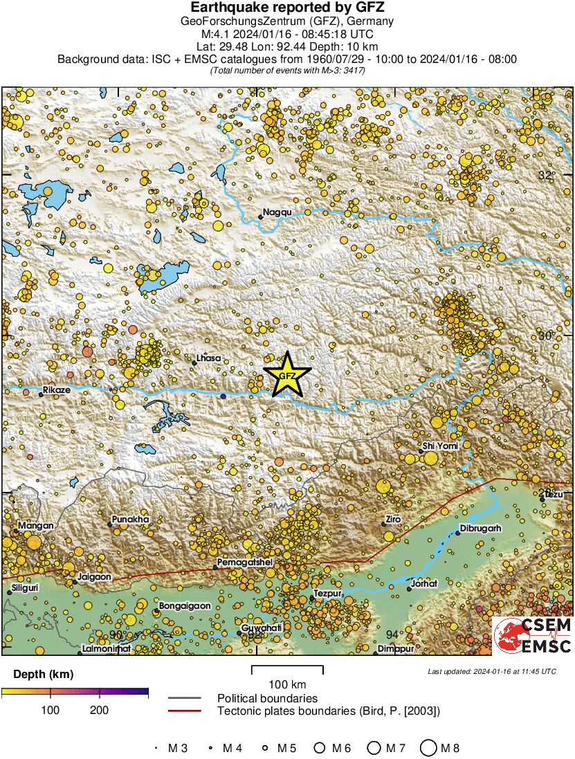 regional depth historical seismicity