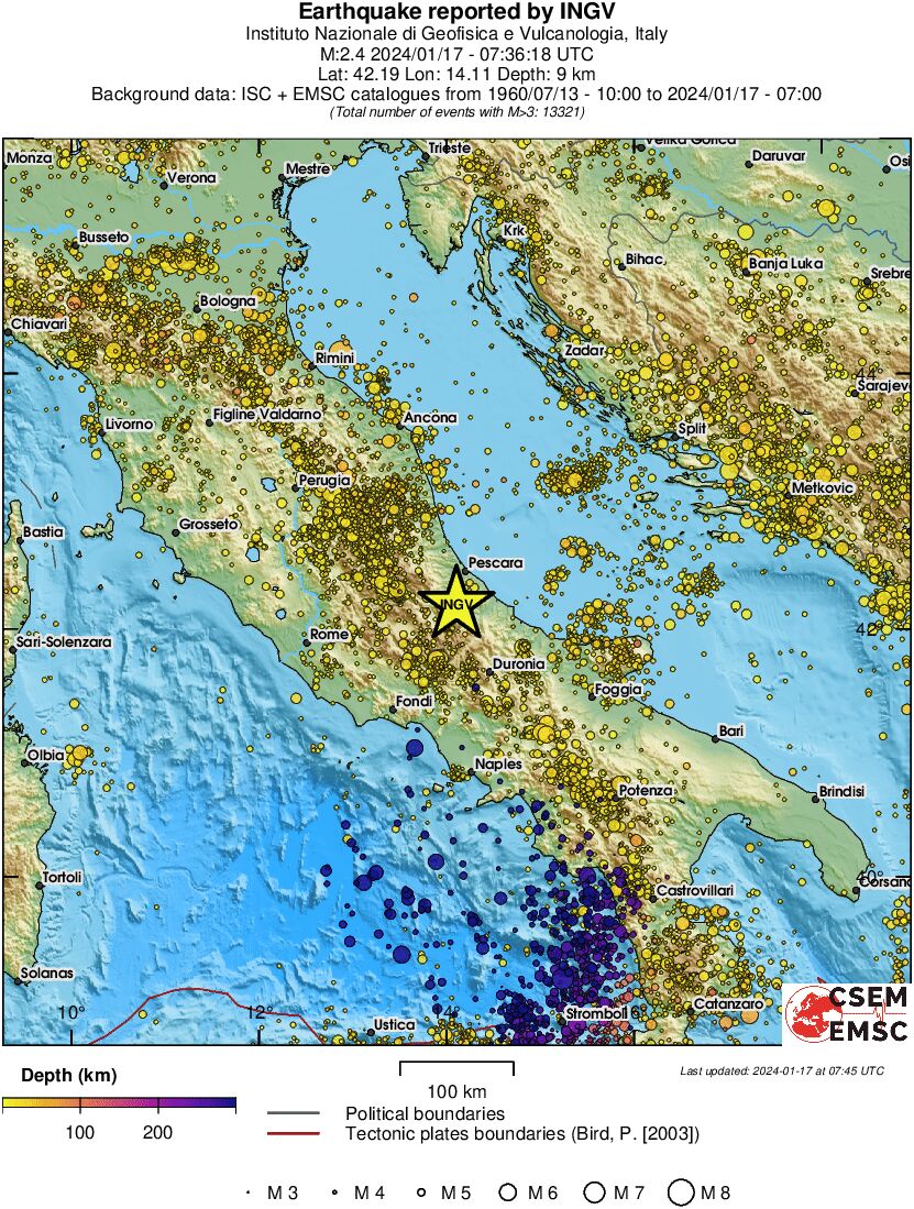 regional depth historical seismicity