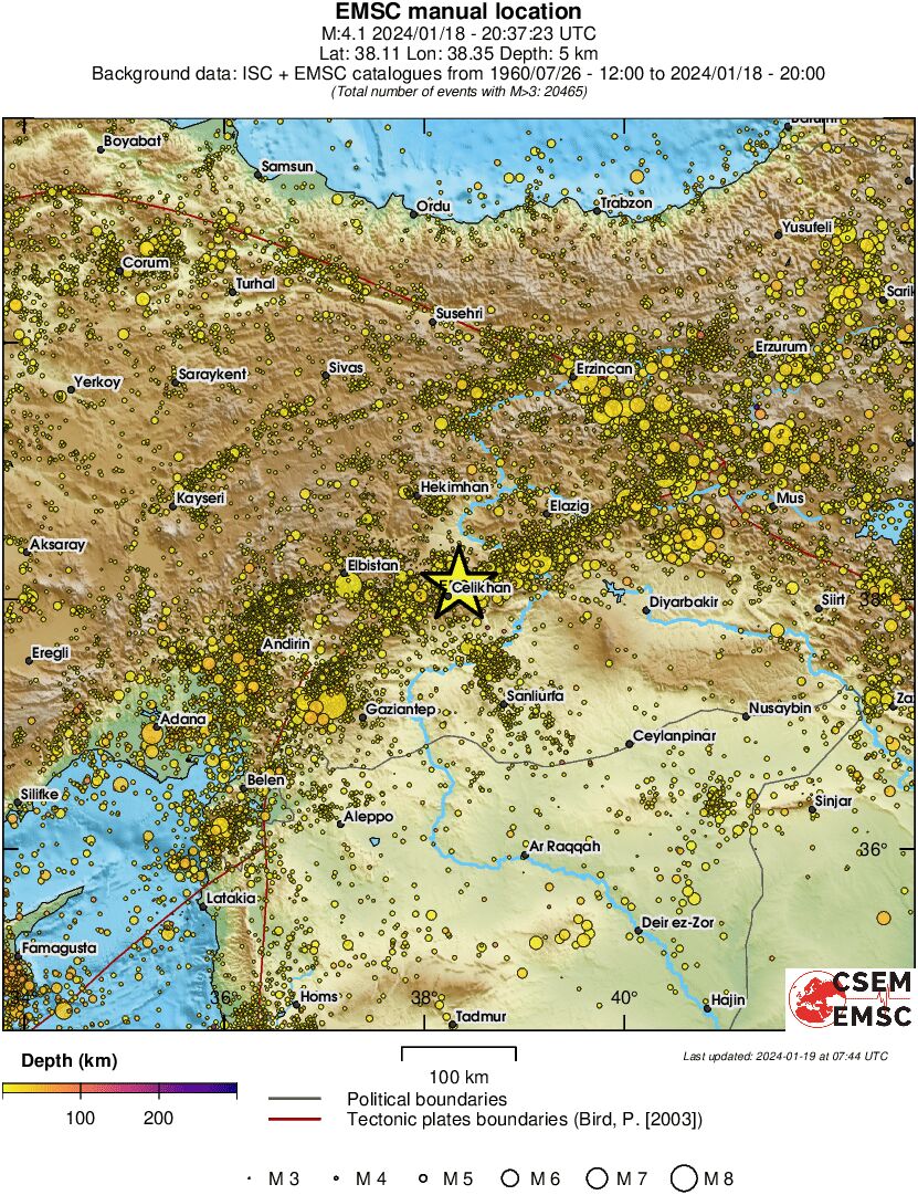 regional depth historical seismicity