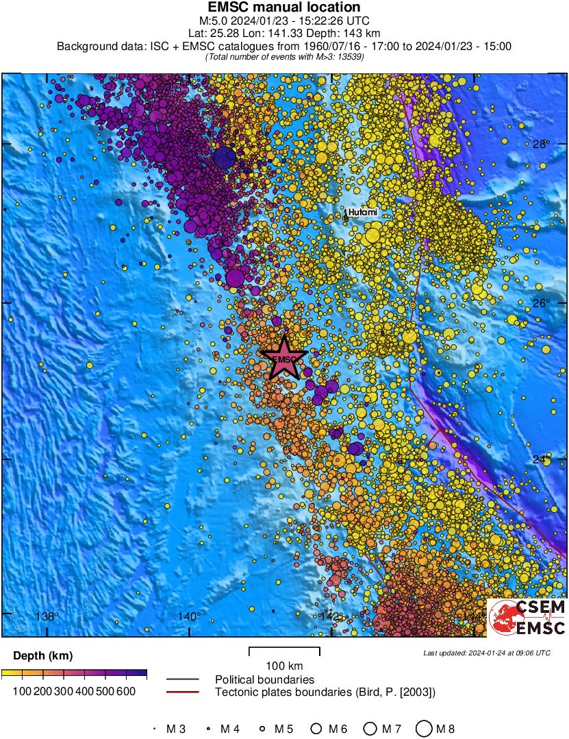 regional depth historical seismicity