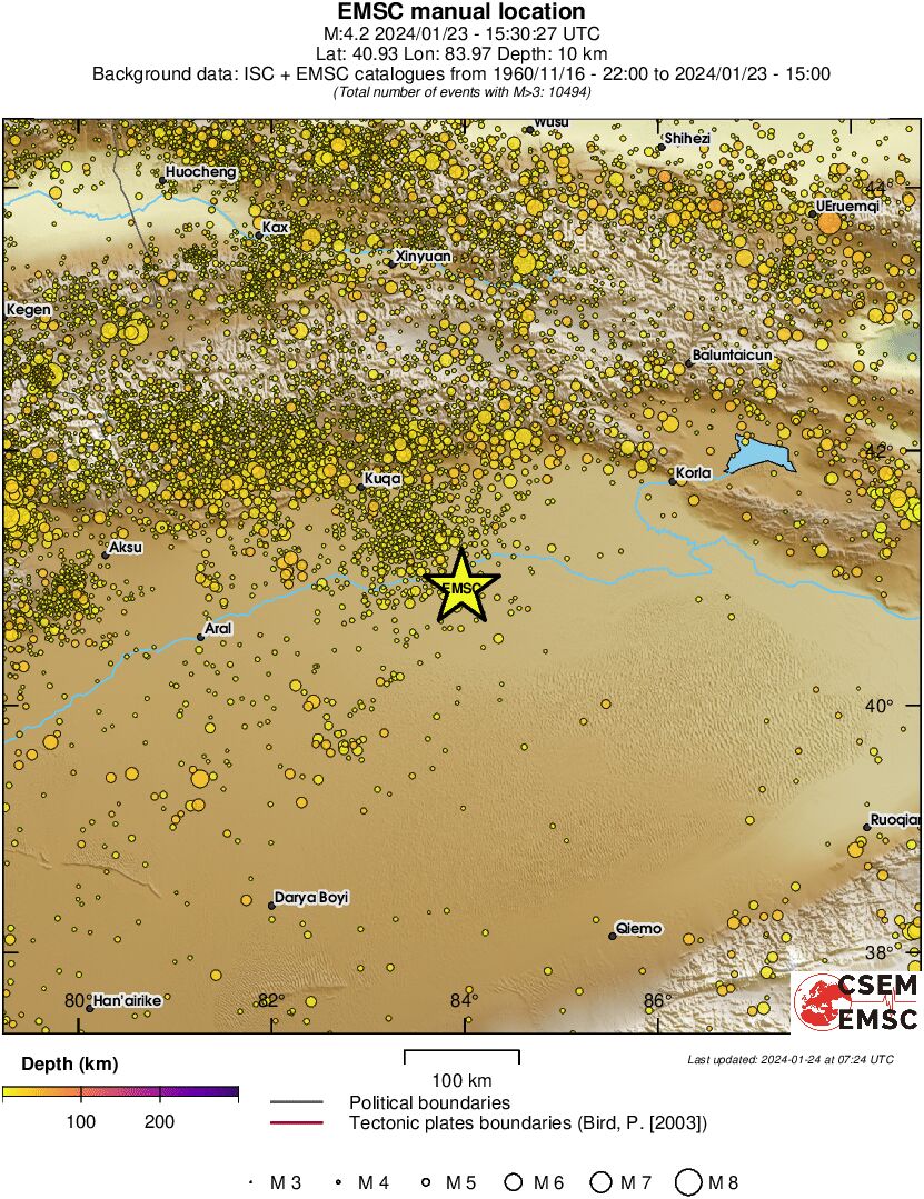 regional depth historical seismicity