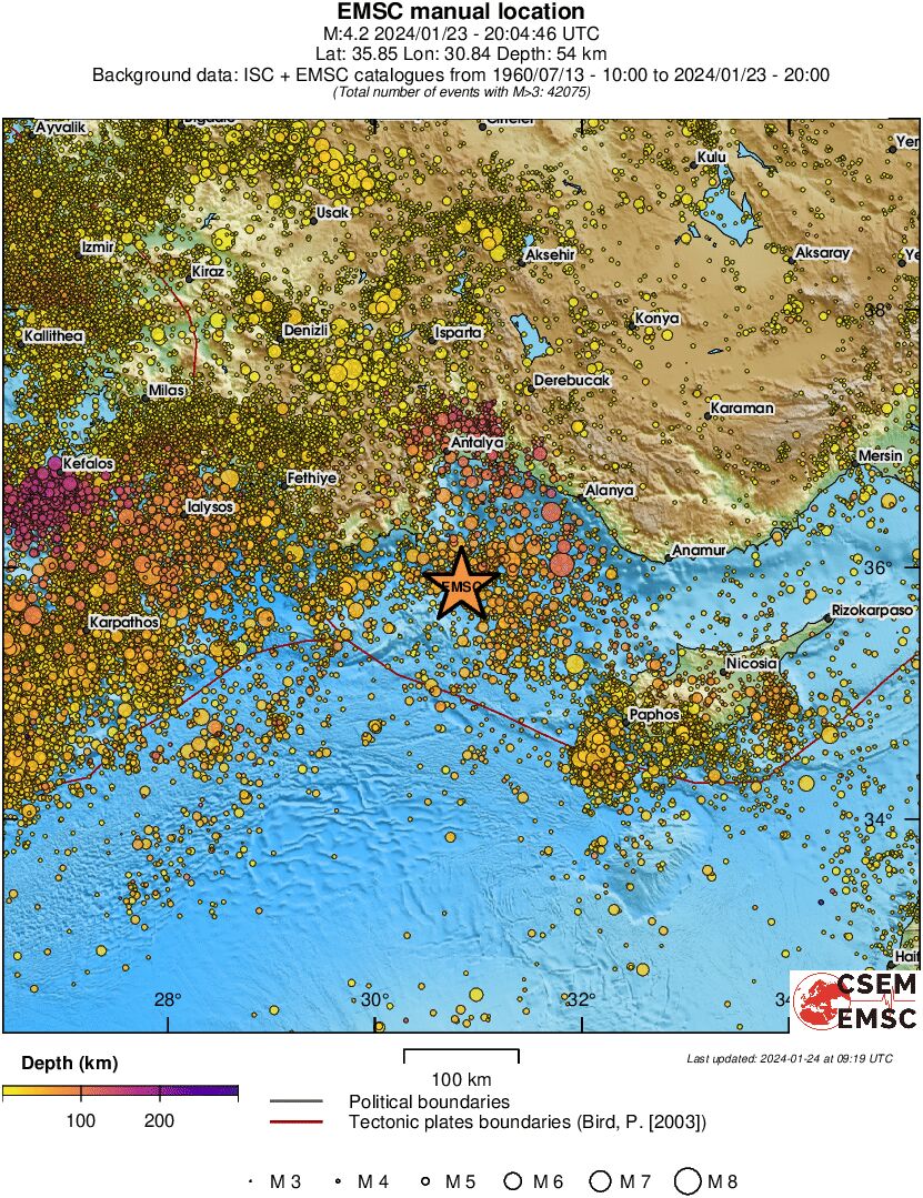 regional depth historical seismicity