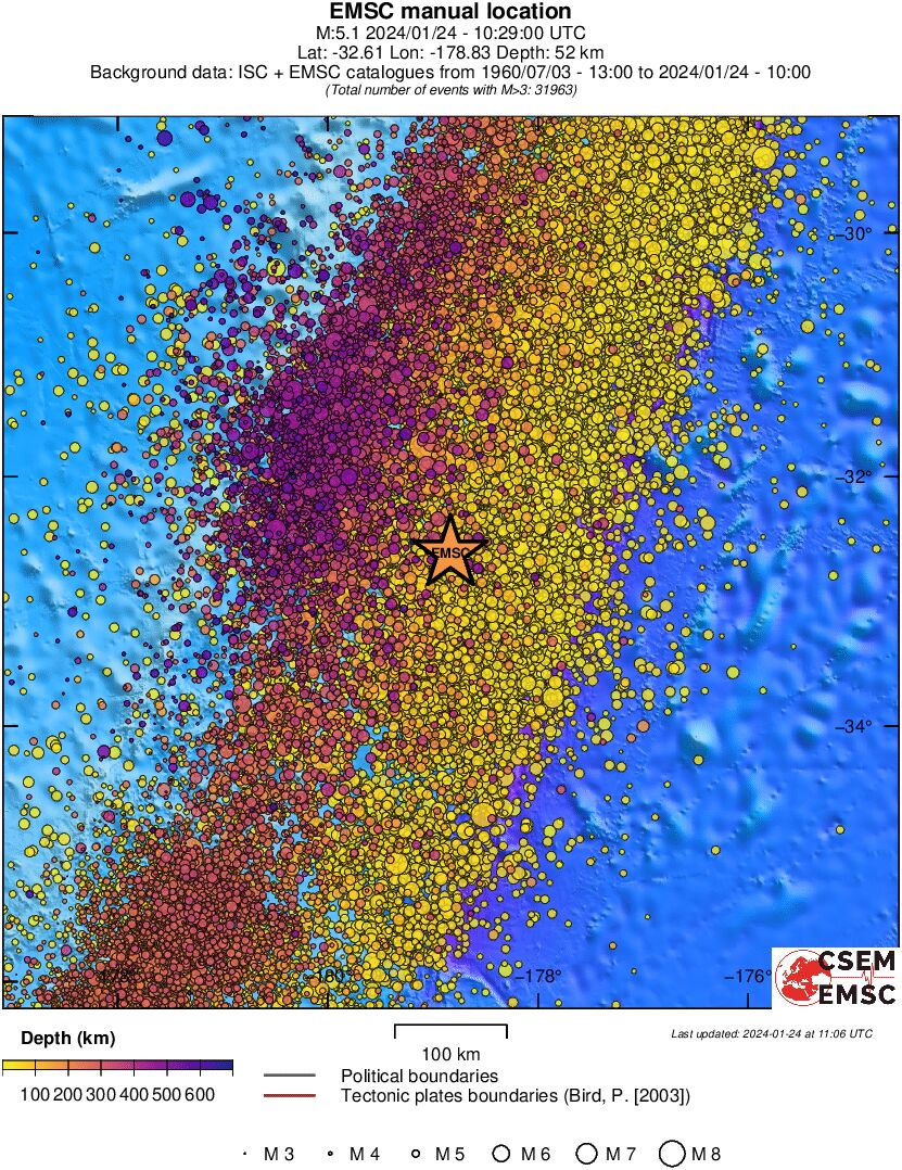 regional depth historical seismicity