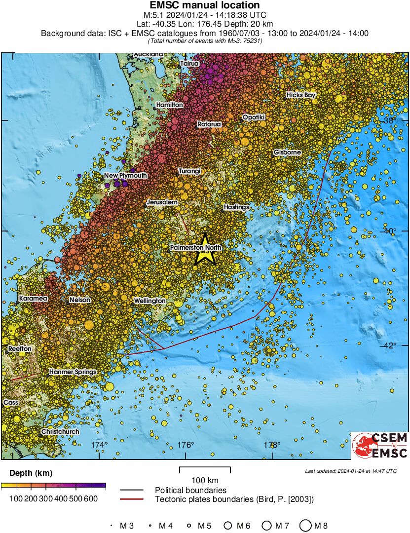 regional depth historical seismicity