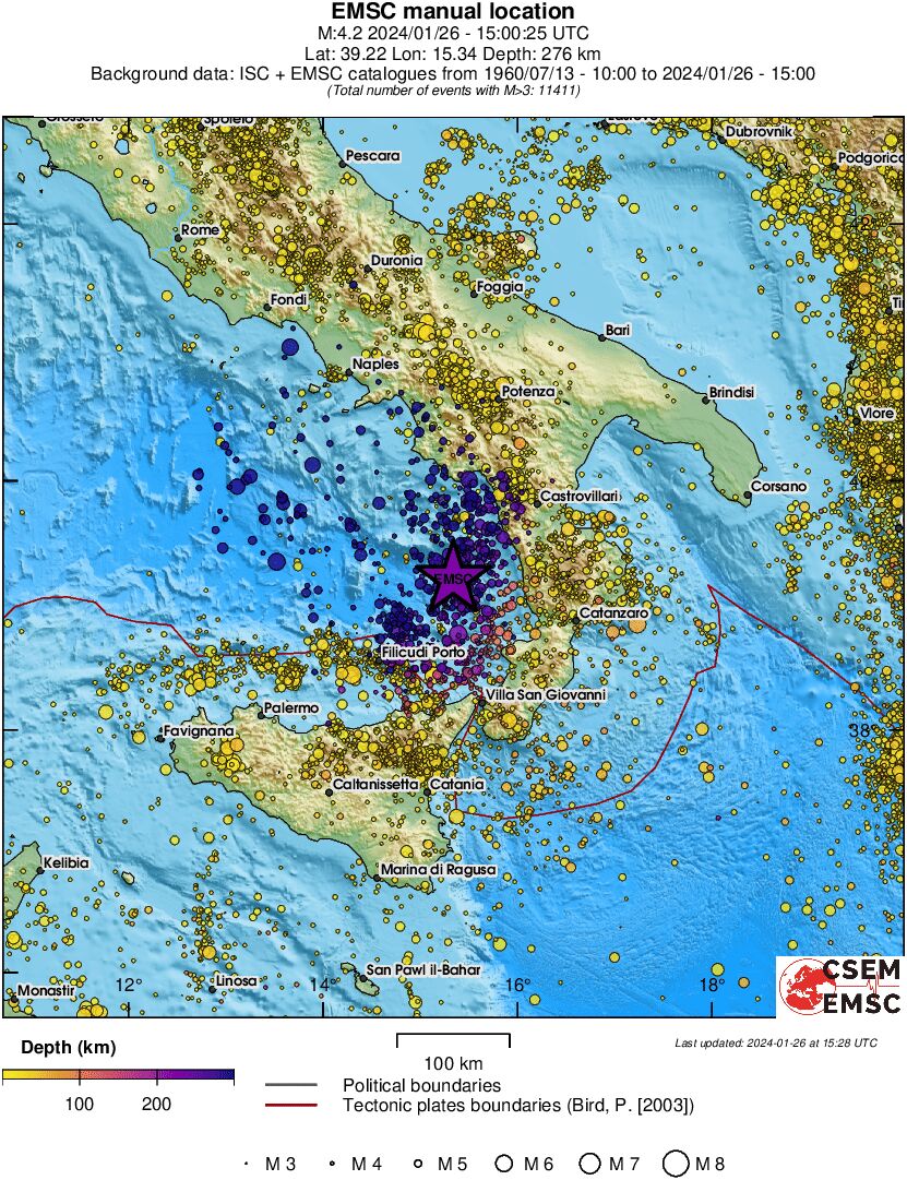 regional depth historical seismicity