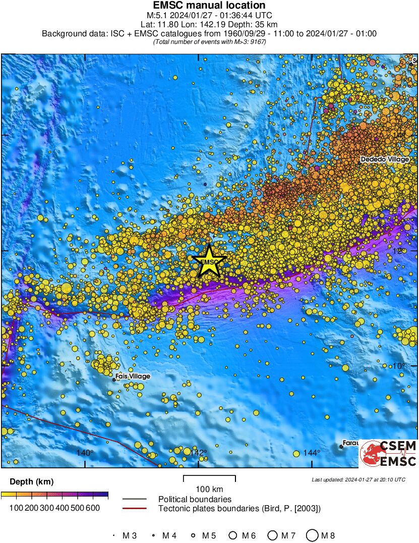 regional depth historical seismicity