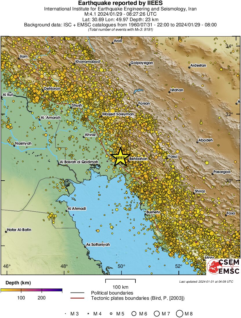 regional depth historical seismicity