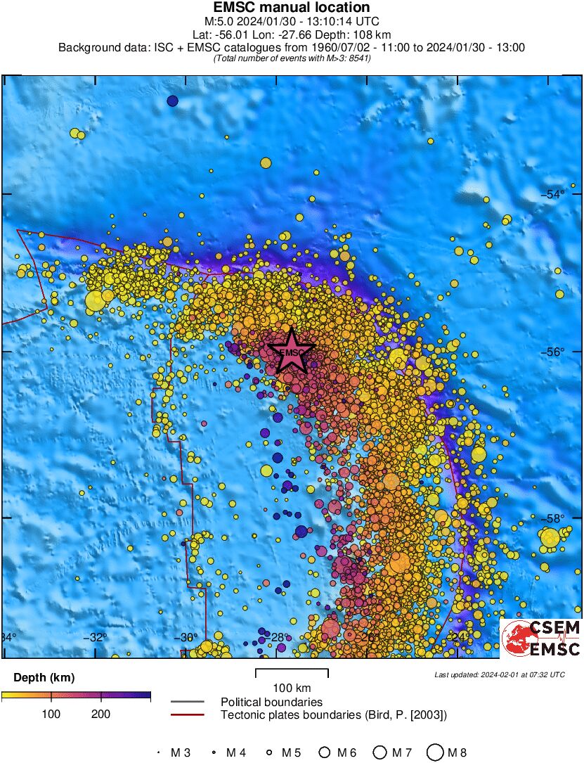 regional depth historical seismicity
