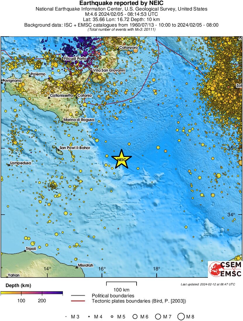 regional depth historical seismicity
