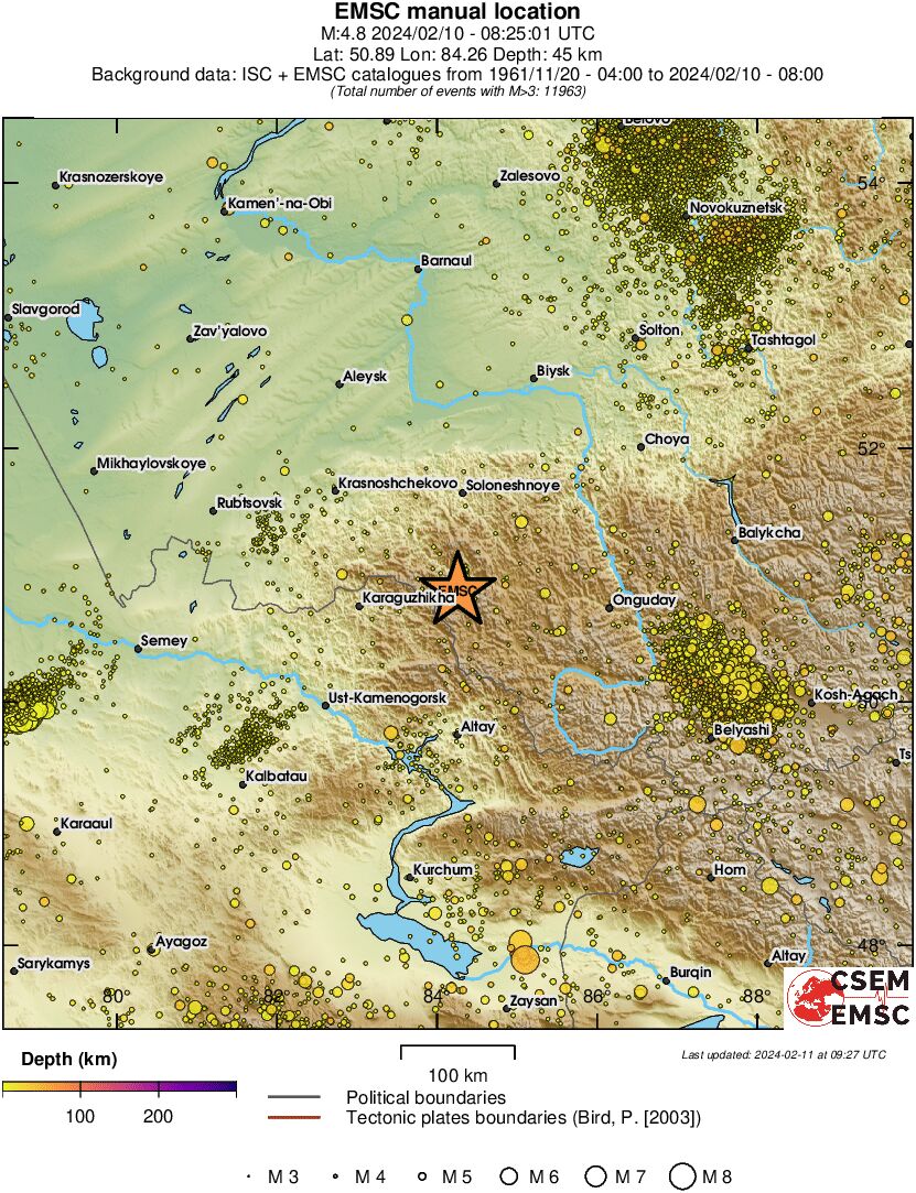regional depth historical seismicity