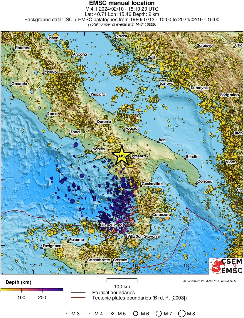 regional depth historical seismicity