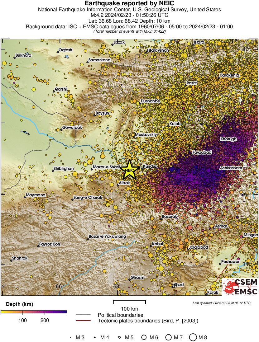regional depth historical seismicity