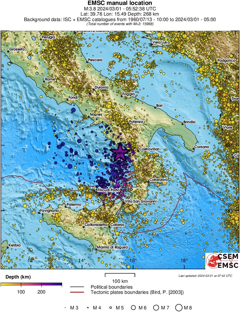 regional depth historical seismicity