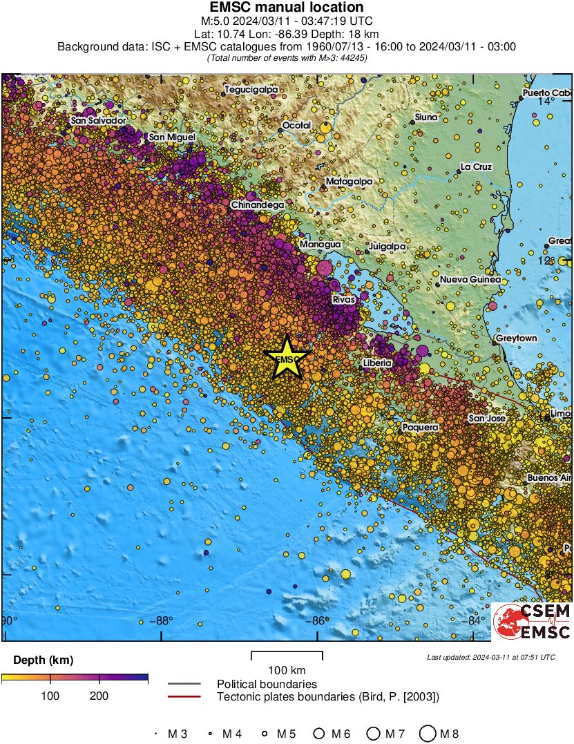 regional depth historical seismicity