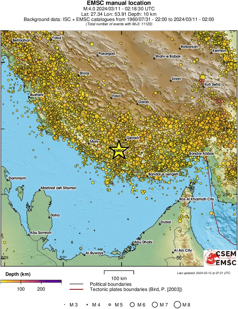 regional depth historical seismicity