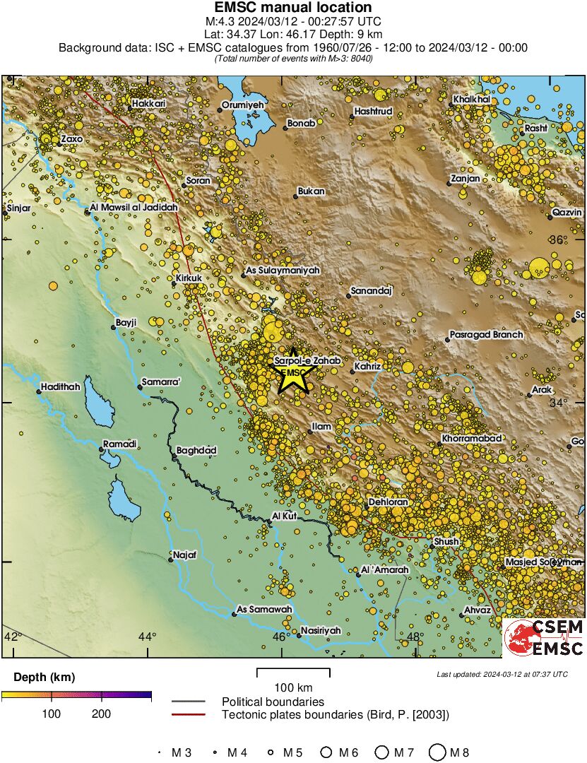 regional depth historical seismicity