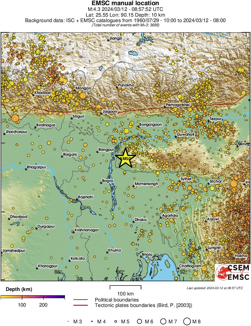 regional depth historical seismicity