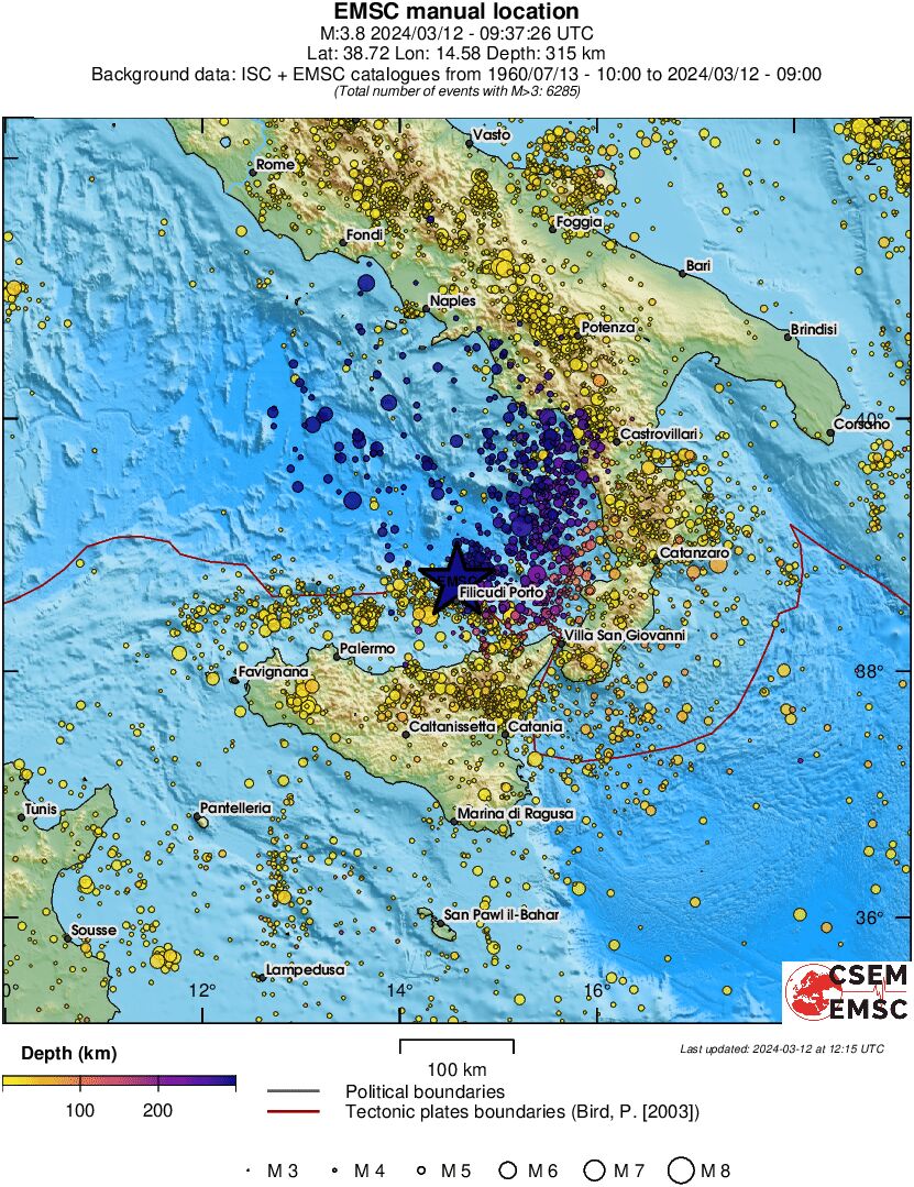 regional depth historical seismicity